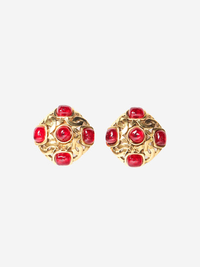 Gold CC Gripoix clip-on earrings