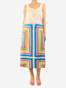 White cloque striped A-line midi skirt - size UK 14 Skirts Emilia Wickstead 