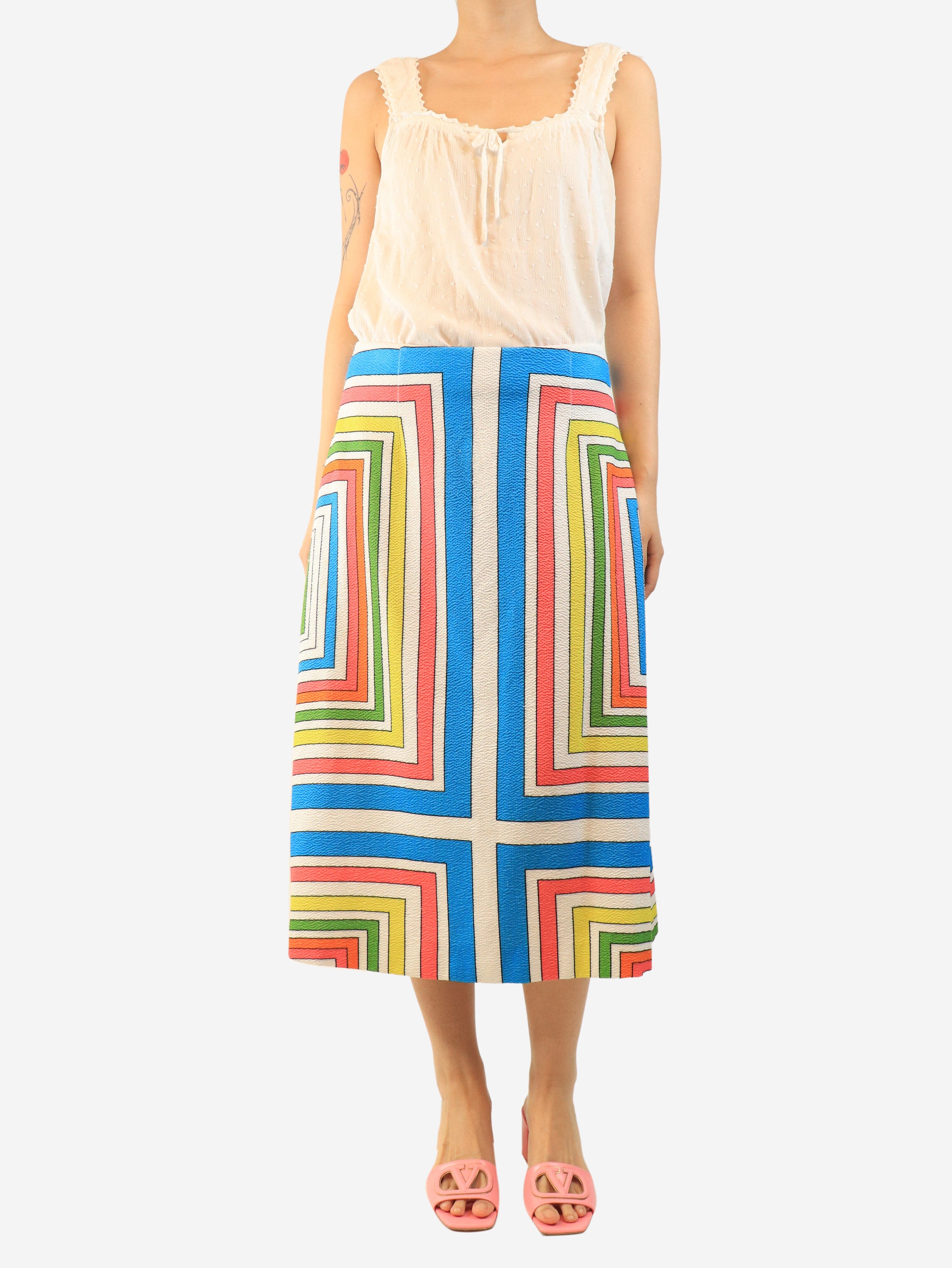 White cloque striped A-line midi skirt - size UK 14 Skirts Emilia Wickstead 