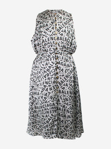 Balenciaga Grey logo print button-up dress with belt - size FR 38