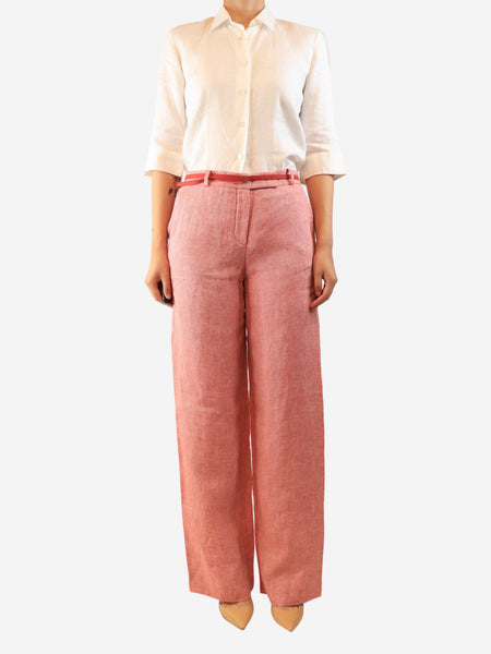 Red and white linen trousers - size UK 10 alternate image