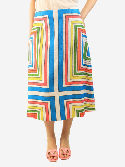 White cloque striped A-line midi skirt - size UK 14 Skirts Emilia Wickstead 