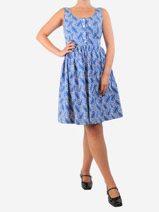 Prada Blue and white sleeveless floral printed mini dress - size UK 8