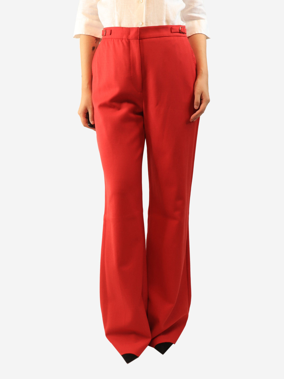 Red buckle detail trousers - size UK 12
