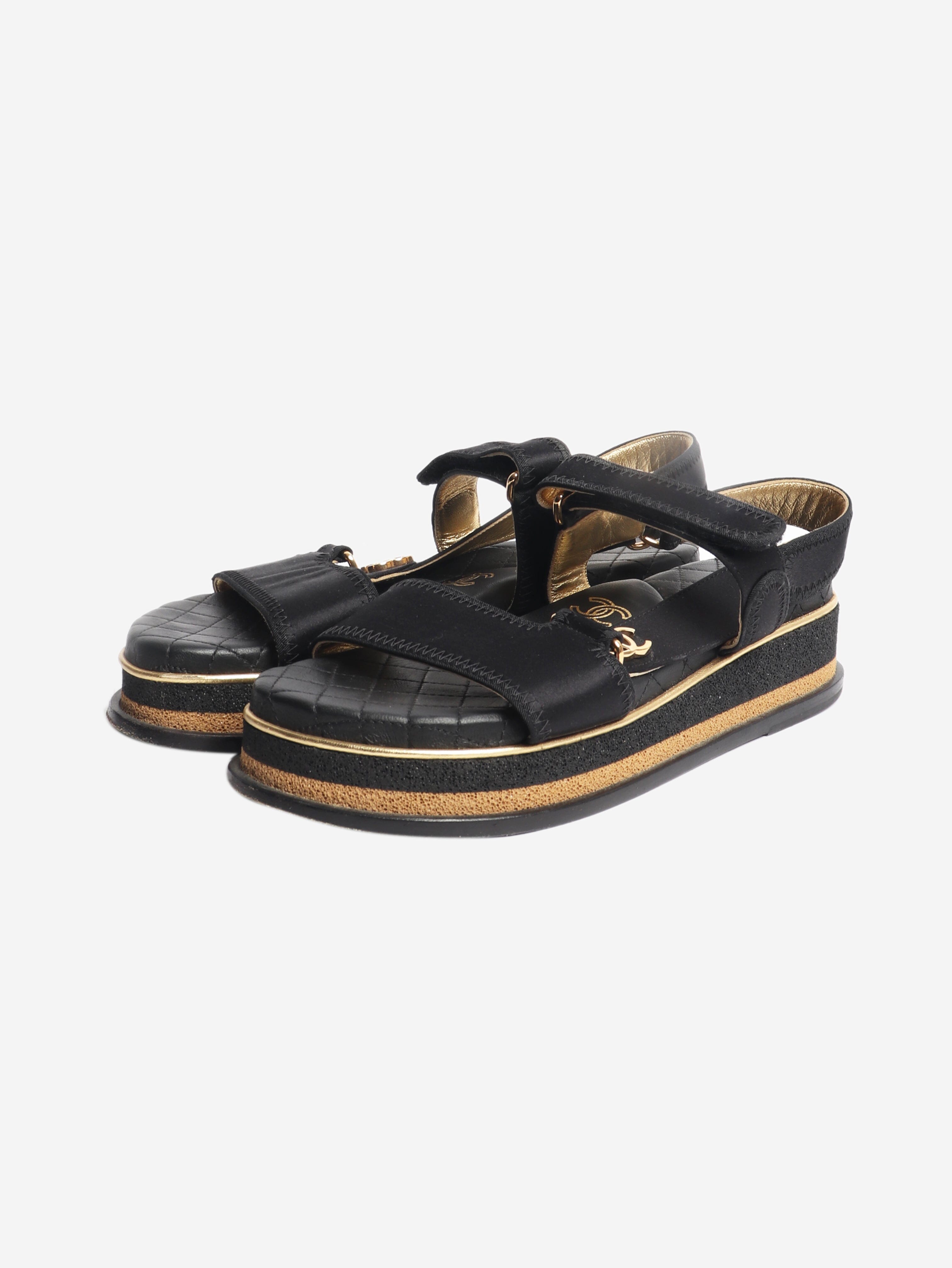 Chanel Black platform sandals - size EU 38 Flat Shoes Chanel 