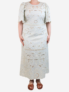 Sea New York Light blue broderie anglaise midi dress - size UK 16