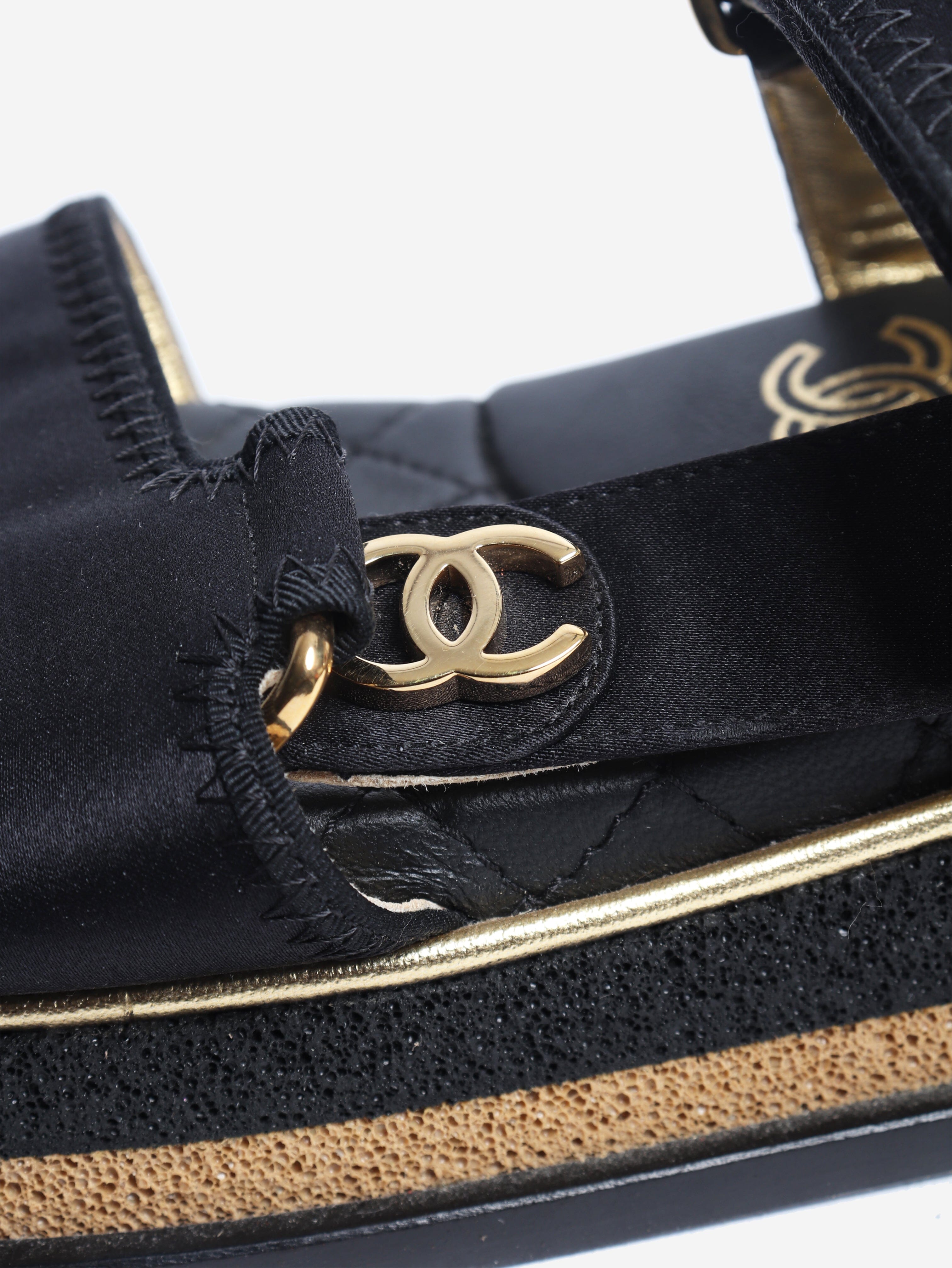 Chanel Black platform sandals - size EU 38 Flat Shoes Chanel 