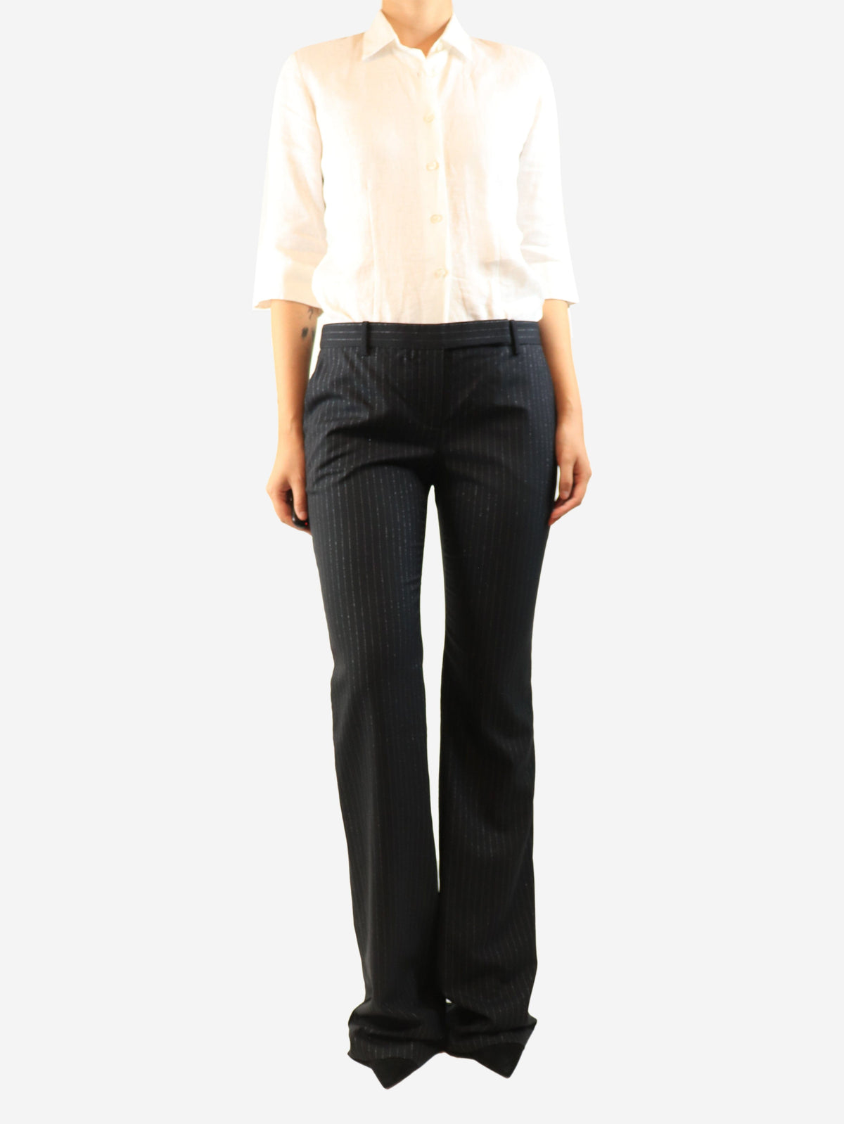 Black lurex pinstripe trousers - size UK 12 Trousers Alexander McQueen 