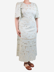 Sea New York Light blue broderie anglaise midi dress - size UK 16