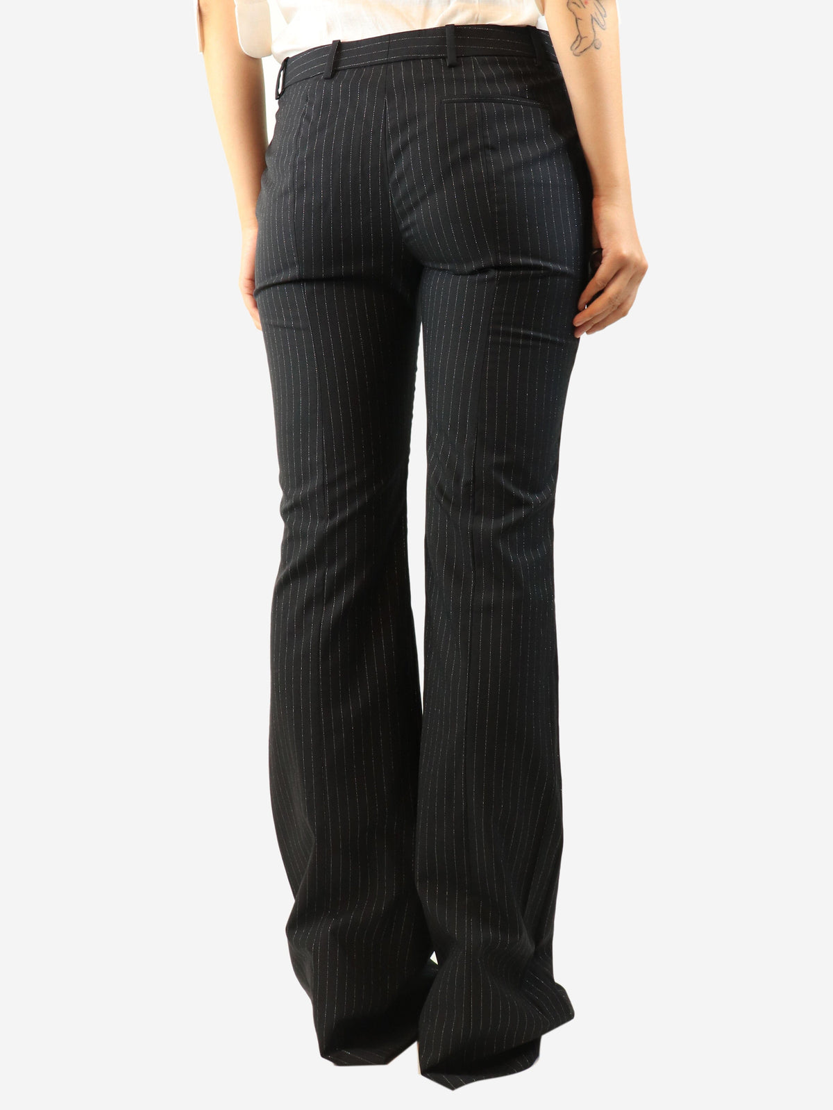 Black lurex pinstripe trousers - size UK 12 Trousers Alexander McQueen 