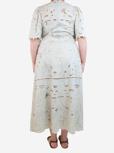Sea New York Light blue broderie anglaise midi dress - size UK 16