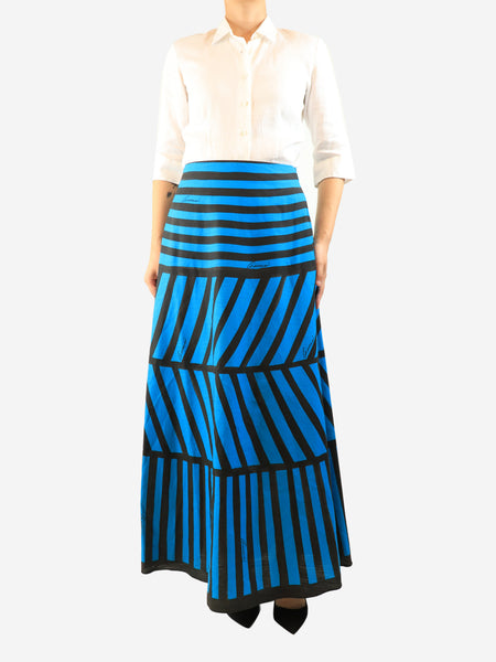 Black and blue striped linen maxi skirt - size UK 10 alternate image
