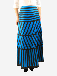 Black and blue striped linen maxi skirt - size UK 10