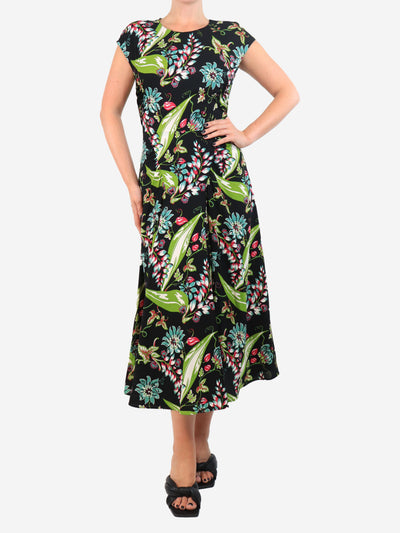 Black sleeveless floral printed midi dress - size UK 8 Dresses Prada 