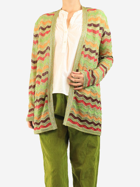Green lurex zig-zag knit cardigan - size UK 14 product image