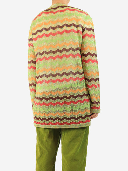 Green lurex zig-zag knit cardigan - size UK 14 alternate image