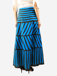 Black and blue striped linen maxi skirt - size UK 10