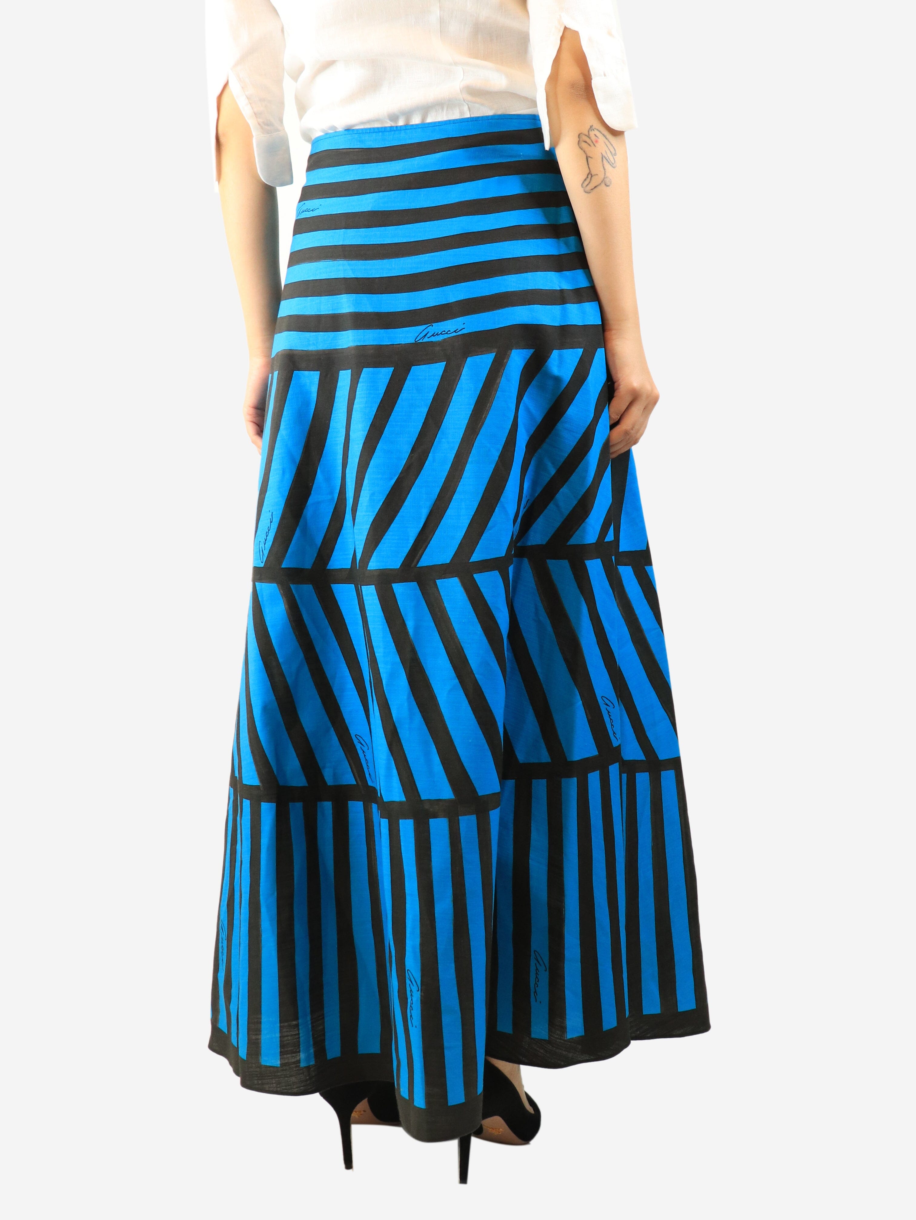 Black and blue striped linen maxi skirt - size UK 10