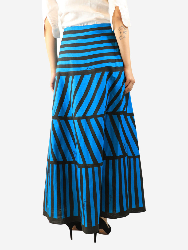 Black and blue striped linen maxi skirt - size UK 10