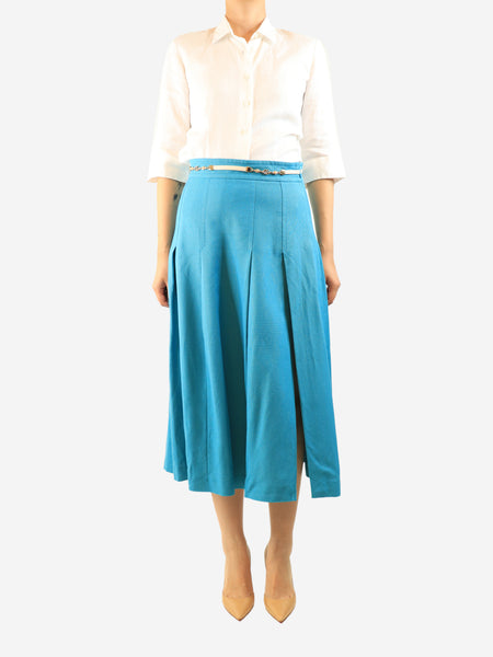 Blue chain-detail midi skirt - size UK 12 alternate image