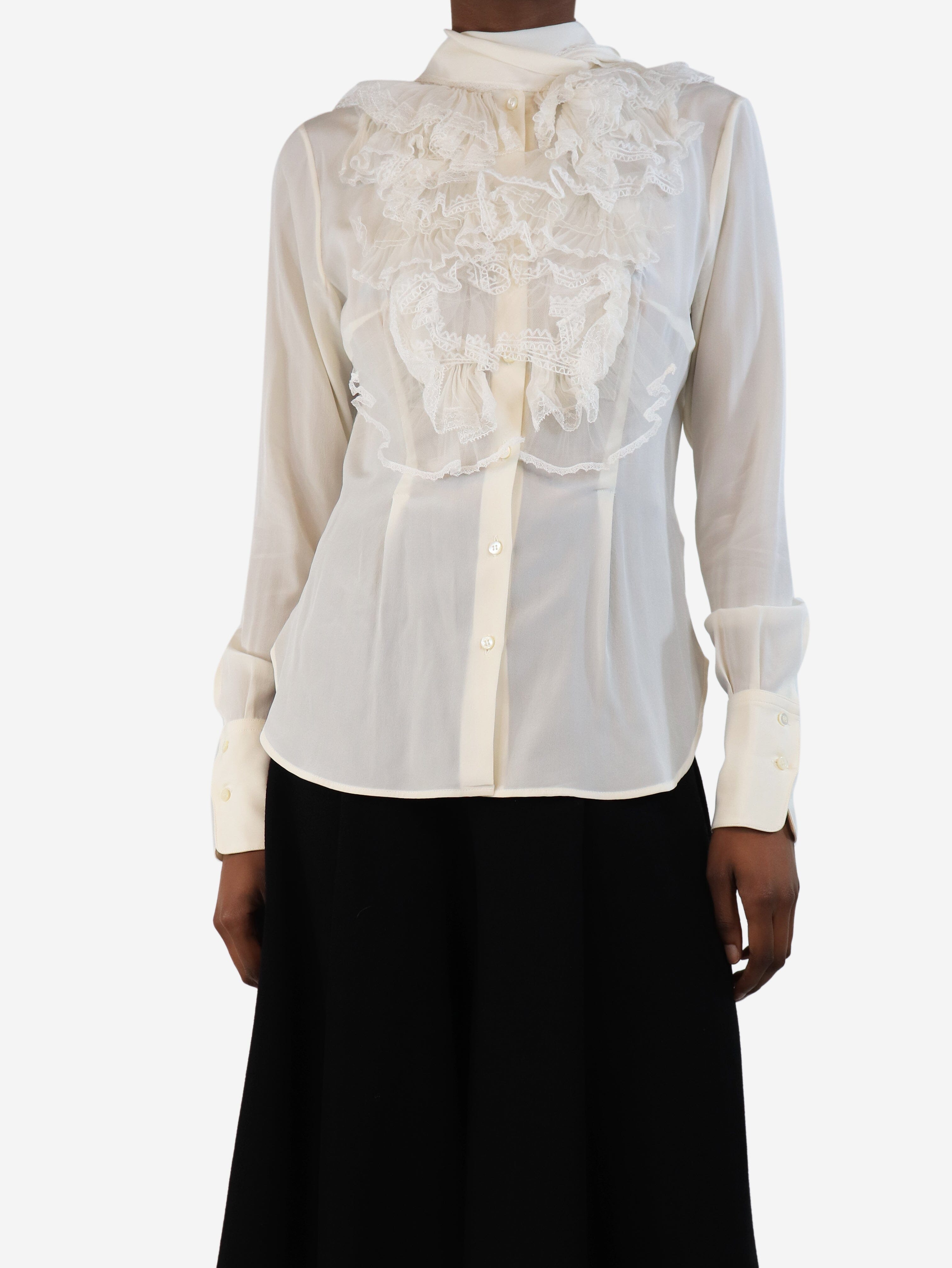 Cream silk blouse with lace detail - size UK 6 Tops Ermanno Scervino 