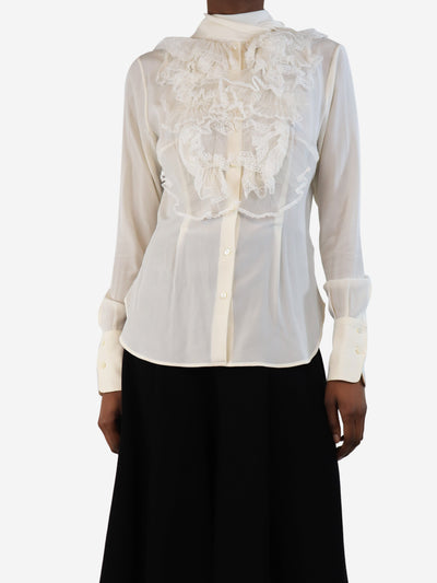 Cream silk blouse with lace detail - size UK 6 Tops Ermanno Scervino 