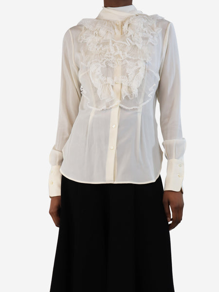 Cream silk blouse with lace detail - size UK 6 product image