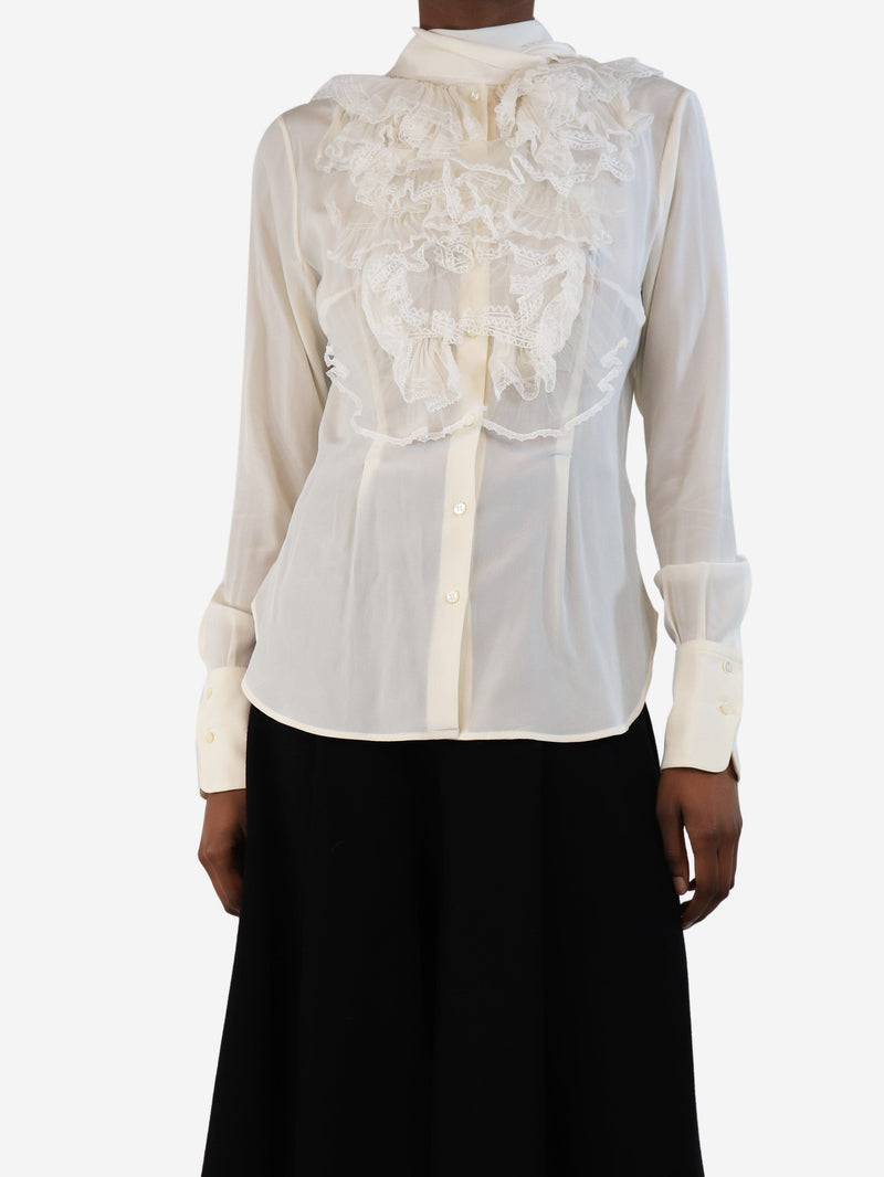 Cream silk blouse with lace detail - size UK 6 Tops Ermanno Scervino 