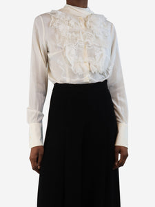 Ermanno Scervino Cream silk blouse with lace detail - size UK 6