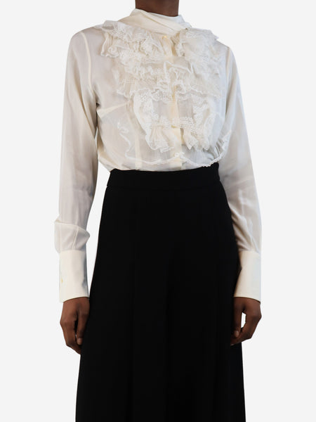Cream silk blouse with lace detail - size UK 6 alternate image