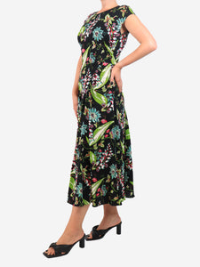 Prada Black sleeveless floral printed midi dress - size UK 8
