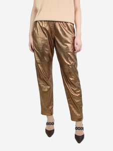 Isabel Marant Brown metallic leather straight-leg pants - size UK 14