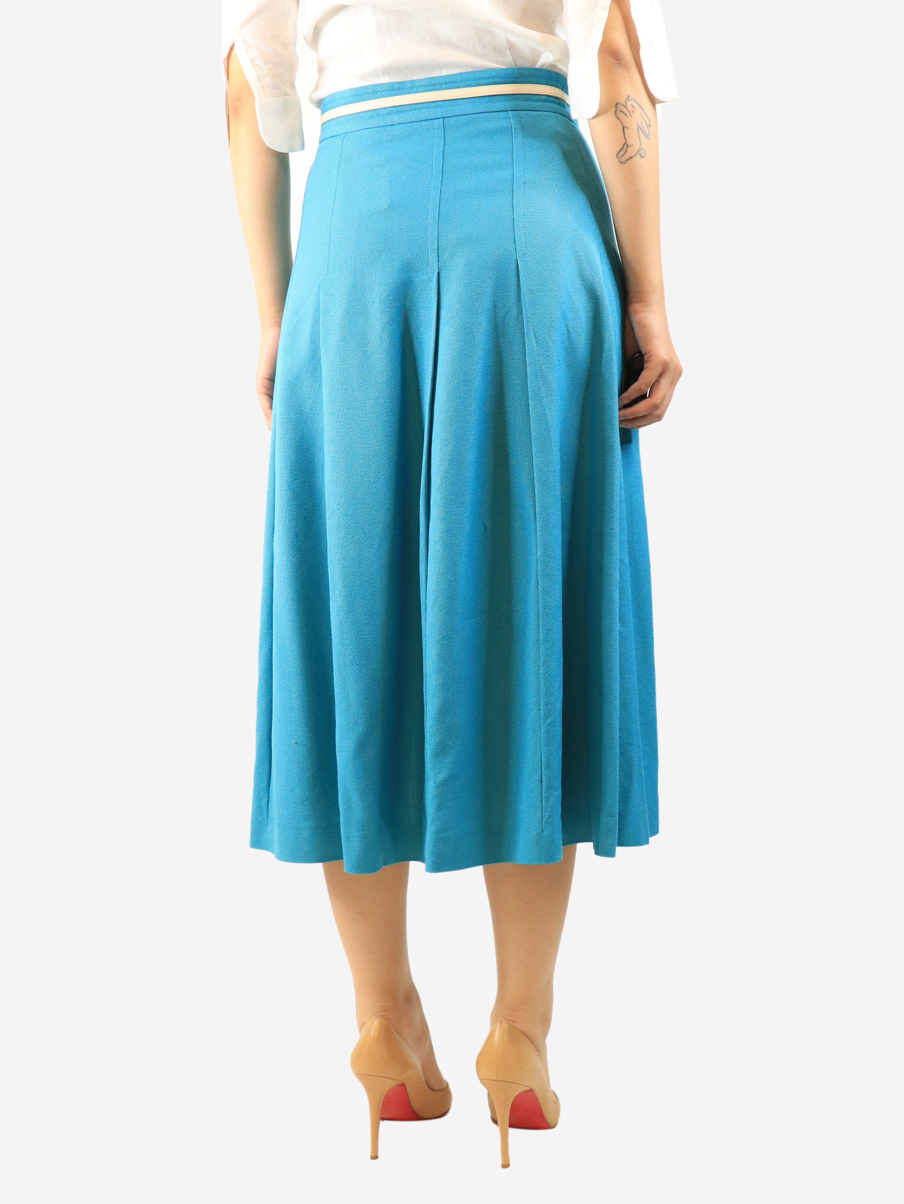 Blue chain-detail midi skirt - size UK 12