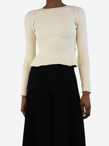 Khaite Cream ribbed stretch crop-top - size S