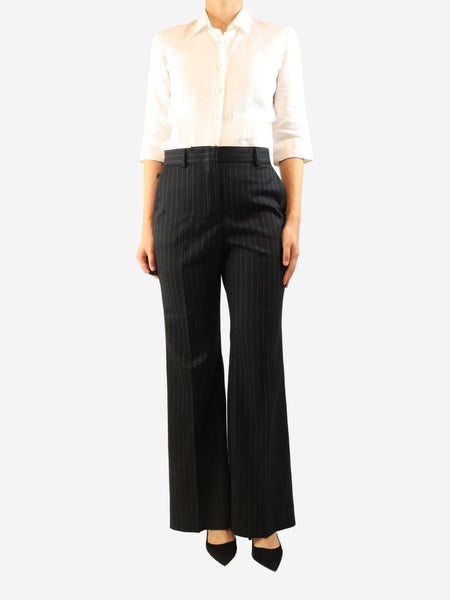 Black striped wide-leg trousers - size UK 10 alternate image
