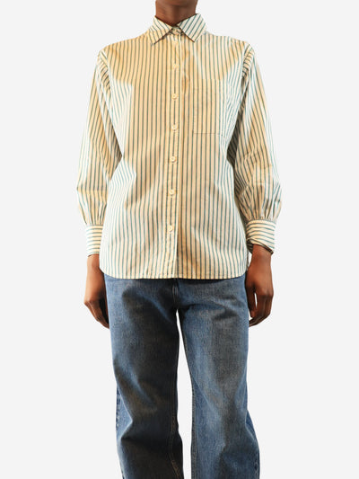 Green and white cutaway collar striped shirt - size XS Tops Frame 