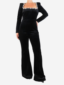 Nadine Merabi Black velvet jumpsuit - size UK 10
