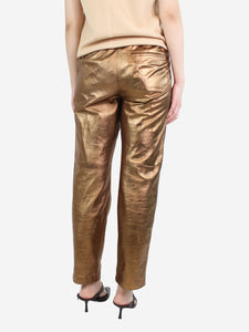Isabel Marant Brown metallic leather straight-leg pants - size UK 14