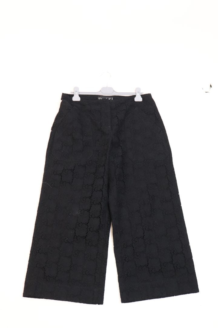 Black broderie-anglaise trousers - size UK 14 Trousers Oscar De La Renta 