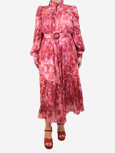 Zimmermann Pink Kaleidoscope tie-neck gown - size UK 14