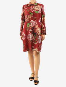 Maroon floral silk midi dress - size UK 12 Dresses Gucci 