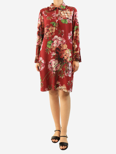 Maroon floral silk midi dress - size UK 12 Dresses Gucci 