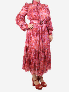 Zimmermann Pink Kaleidoscope tie-neck gown - size UK 14