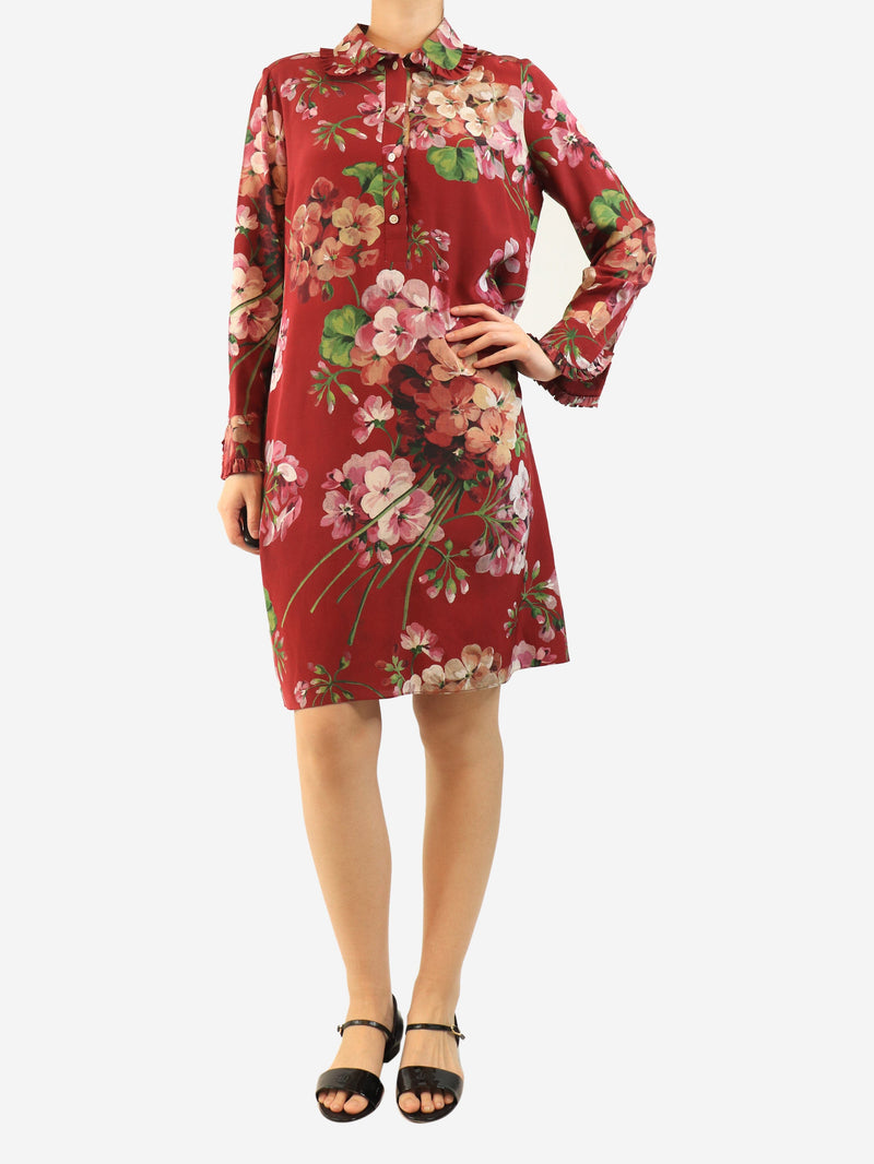 Maroon floral silk midi dress - size UK 12 Dresses Gucci 