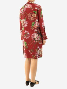 Maroon floral silk midi dress - size UK 12 Dresses Gucci 