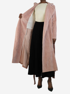 Roland Mouret Pink belted wide-wale corduroy coat - size UK 10