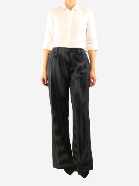 Navy pinstripe trousers - size UK 12 alternate image