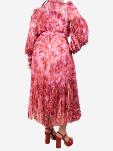 Zimmermann Pink Kaleidoscope tie-neck gown - size UK 14
