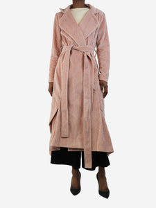 Roland Mouret Pink belted wide-wale corduroy coat - size UK 10