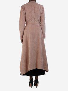 Roland Mouret Pink belted wide-wale corduroy coat - size UK 10